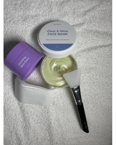Набір MODAY: маска проти чорних цяток + маска Clear&Glow+пензлик для нанесення масок