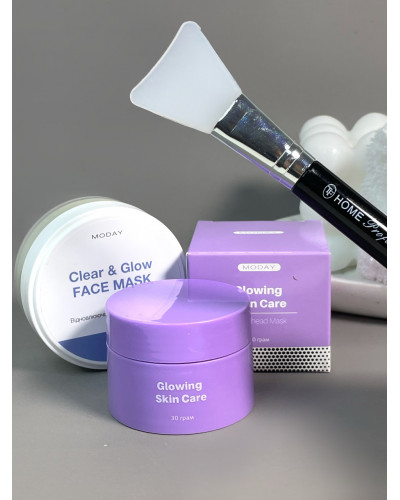 Набір MODAY: маска проти чорних цяток + маска Clear&Glow+пензлик для нанесення масок