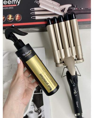 Набір термозахисту Top Beauty з аргановою олією і плойкою 5 хвиль Geemy