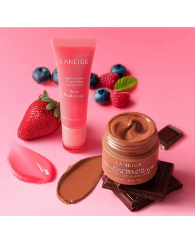 Лімітованій набір Laneige: бальзам для губ Berry Lip Glowy Balm і маска Chocolate Lip Sleeping Mask