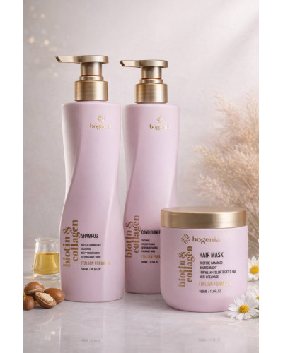 Набір для волосся BOGENIA Biotin & Collagen: шампунь, кондиціонер, маска