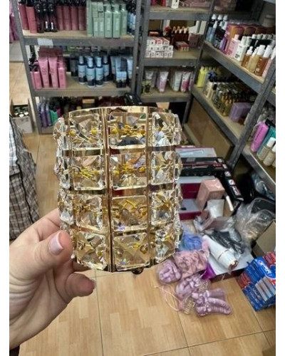Підставка-стакан "Кристал" для пензликів і пилок металева, з квадратним камінням, золото