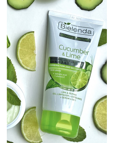 Гель-пілінг сироватка огірок та лайм Bouquet Nature Cucumber & Lime 3in1  Bielenda 150 мл